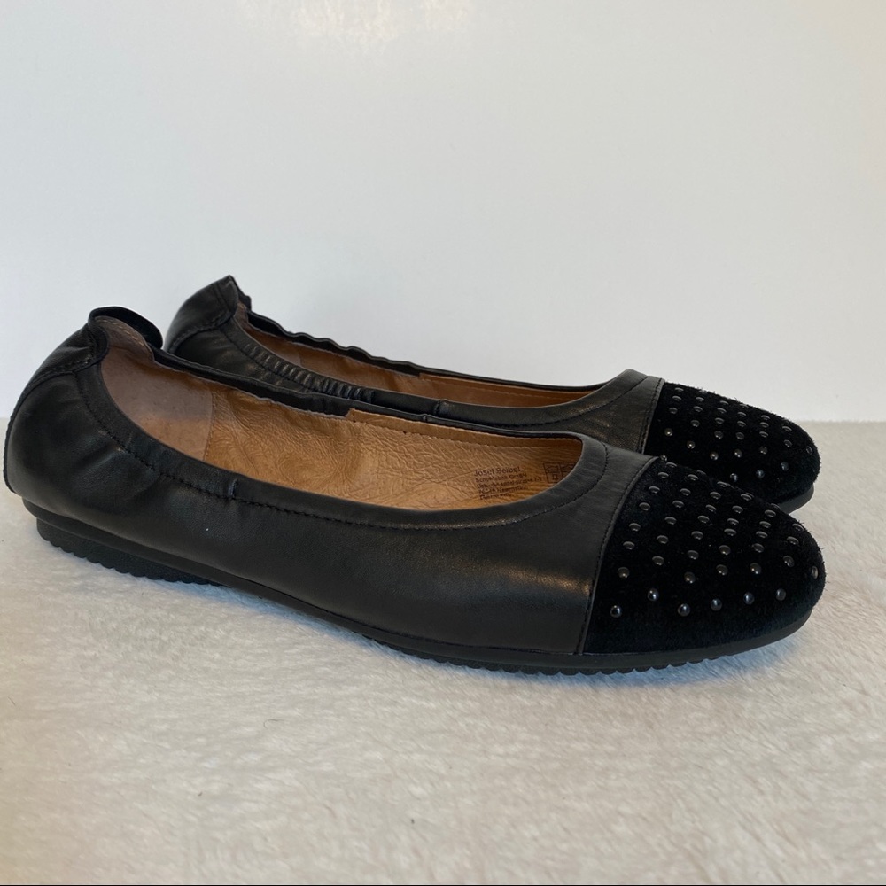 EUC - Josef Seibel Pippa Black Leather Studded Toe Flats